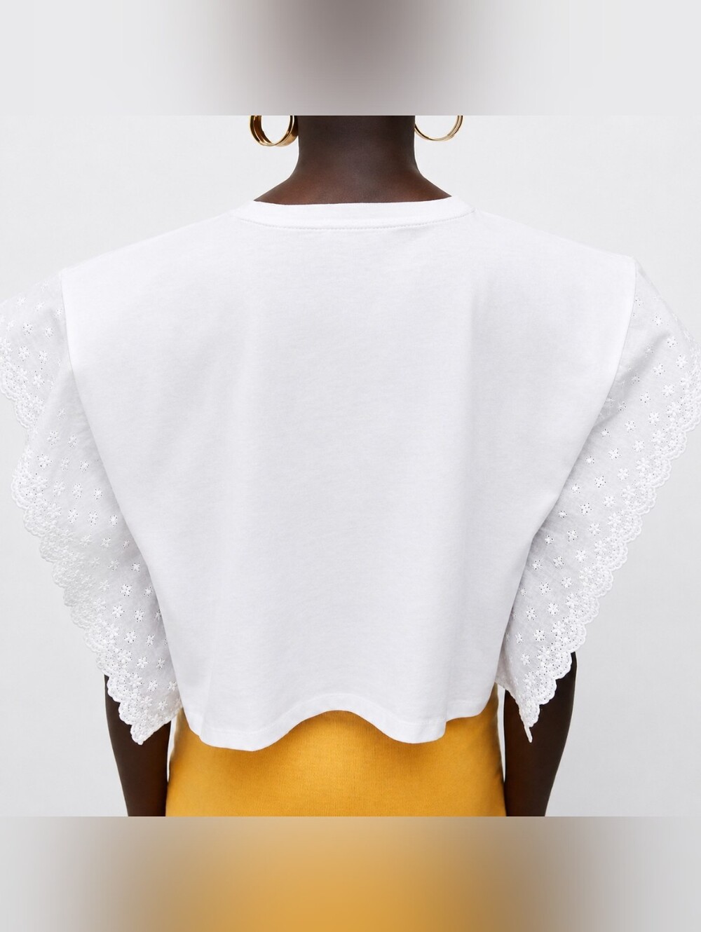 Zara | White Eyelet Lace Flutter Sleeve Top w/ Minor Flaw, Size S - Picture 3 of 10